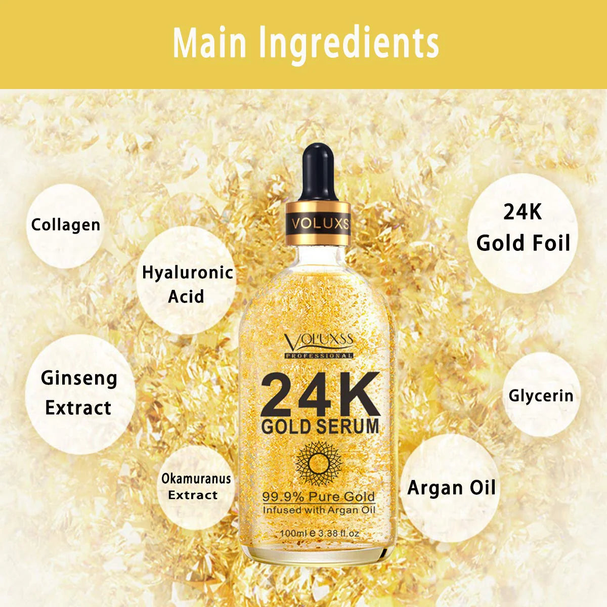 24K Gold Face Serum with Vitamin C, Hyaluronic Acid & Argan Oil for Brightening, Anti-Aging, Dark Spots & Fine Lines