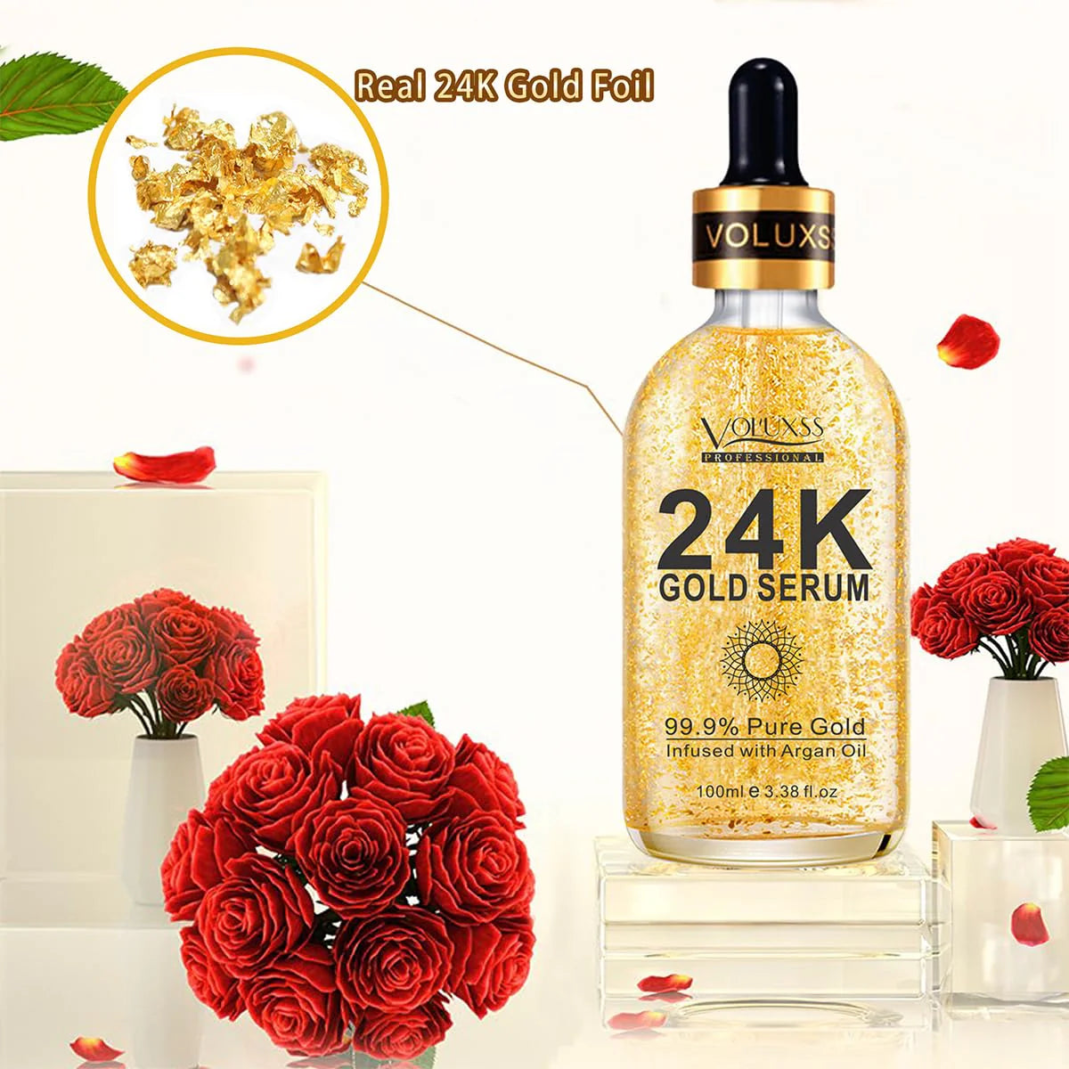 24K Gold Face Serum with Vitamin C, Hyaluronic Acid & Argan Oil for Brightening, Anti-Aging, Dark Spots & Fine Lines